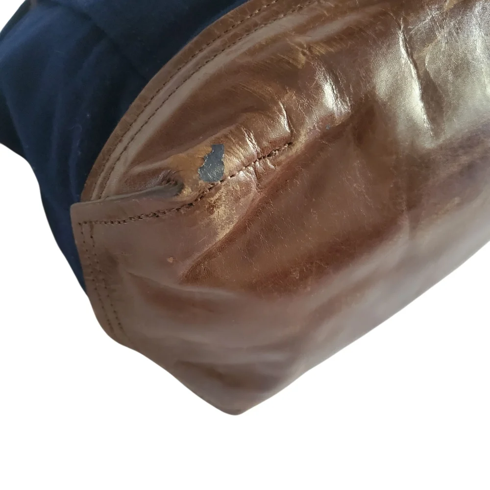 PROPERTY OF... Vintage Navy Blue‎ Wool Blend / Cognac Leather Men's Day Bag